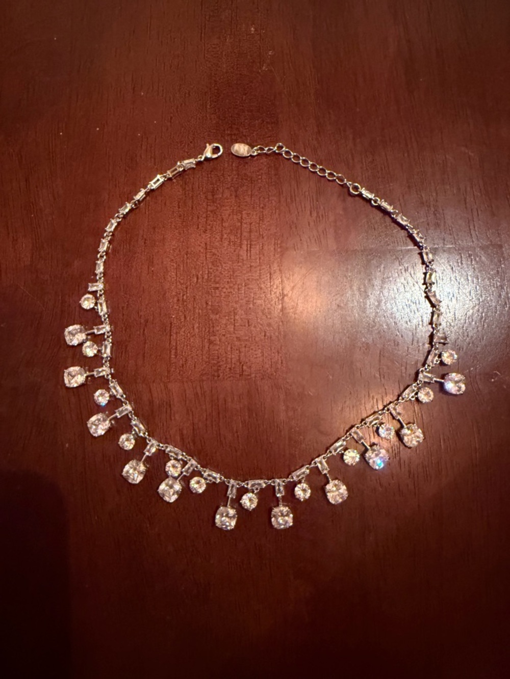 Silver Crystal Drop Choker Necklace - Elegant Sparkle